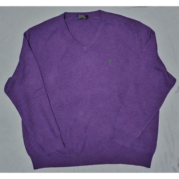 Polo Ralph‎ Lauren Sweater 3XB Purple Merino Wool Pullover Long Sleeve Mens